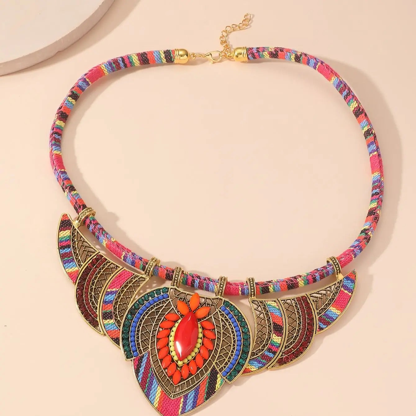 Bohemian National Wind Retro Line Type Crystal Necklace