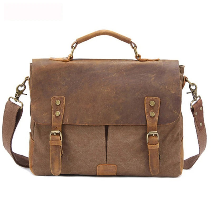 Vintage Leather Canvas Men Business Bag