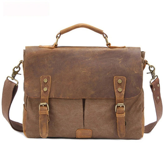 Vintage Leather Canvas Men Business Bag