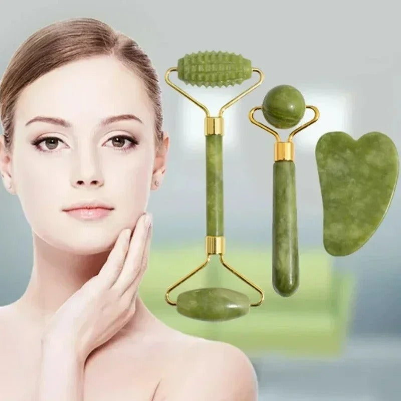 Jade Roller Face & Gua Sha Set – Natural Stone Body Neck Massager, Acupoint Eye Care Spa Massage Tools, Massage Visage Lifting
