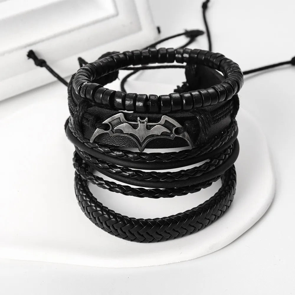 Men's 4pcs Leather Black Bat Bracelet