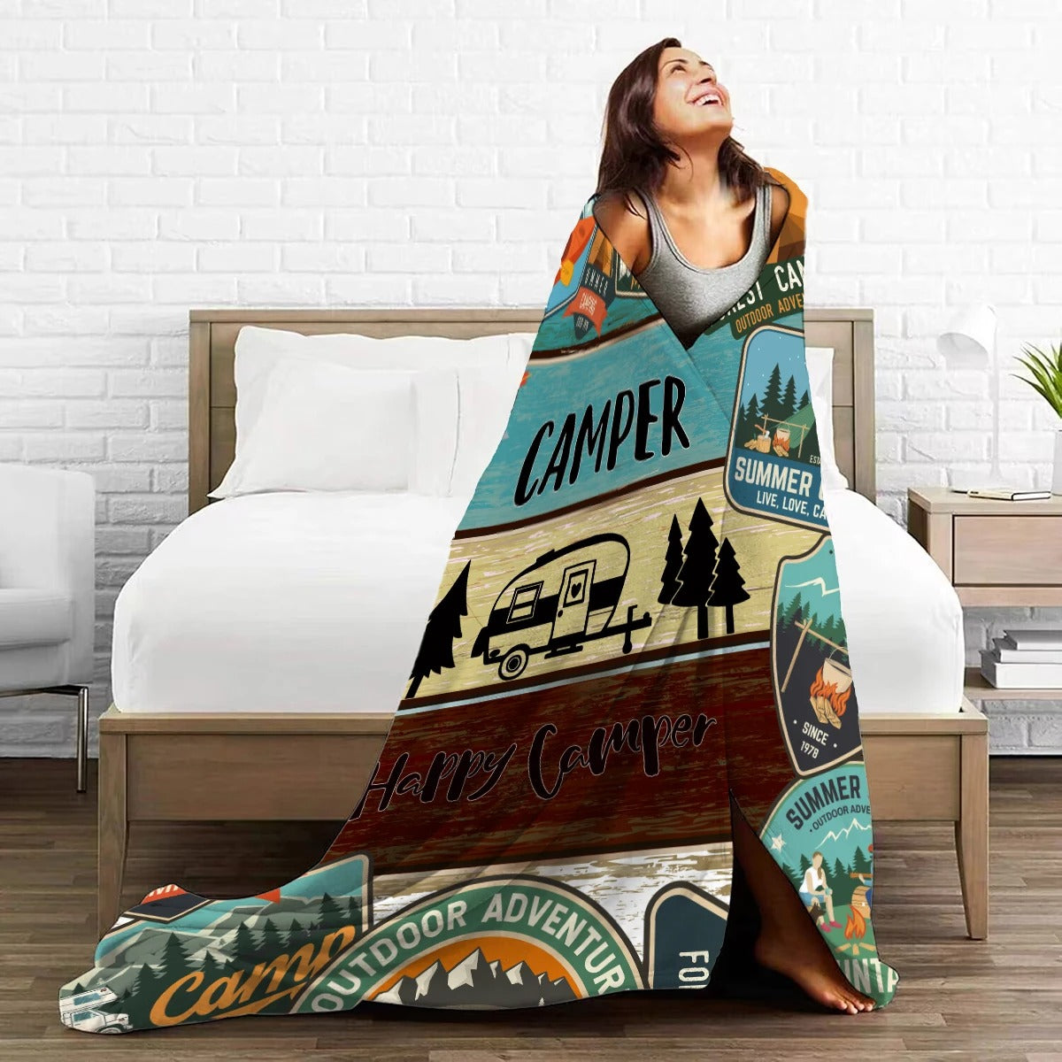 Camper and forest pattern rug, blanket - warm plush blanket