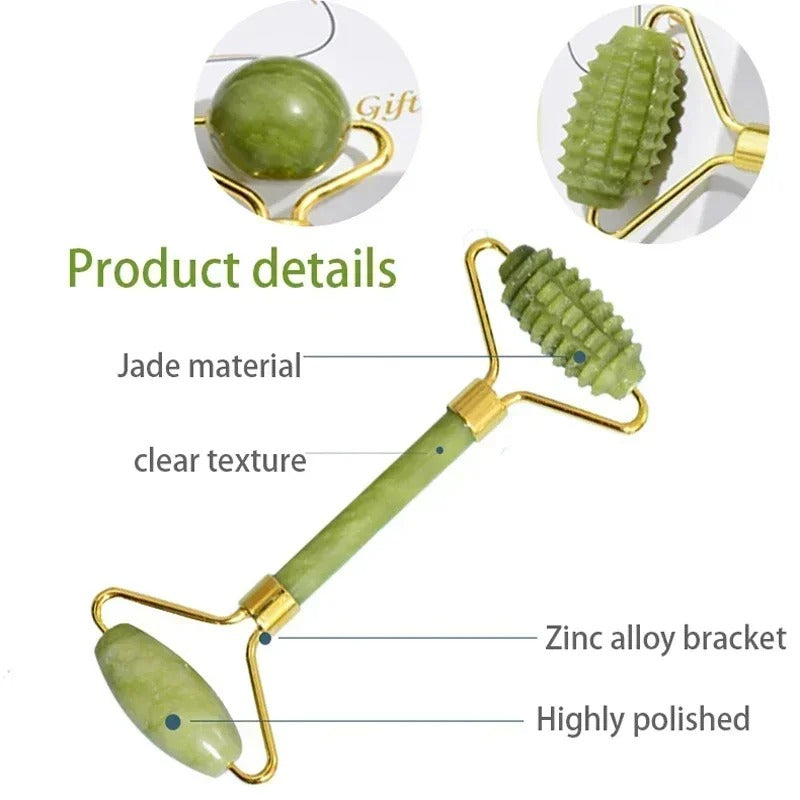 Jade Roller Face & Gua Sha Set – Natural Stone Body Neck Massager, Acupoint Eye Care Spa Massage Tools, Massage Visage Lifting
