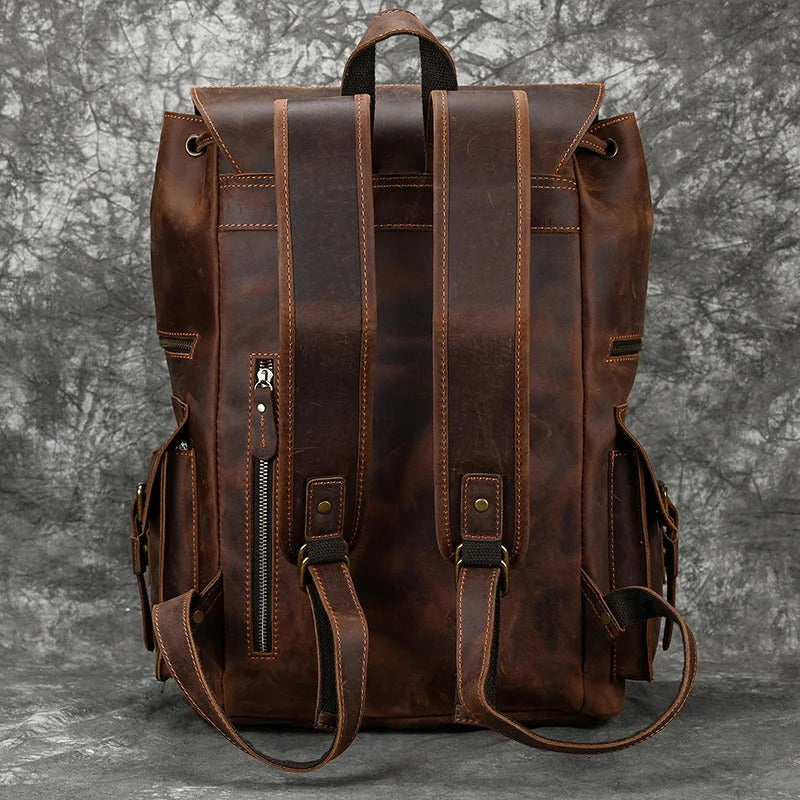 Men Cow Leather 17 inch Laptop Travel Backpack