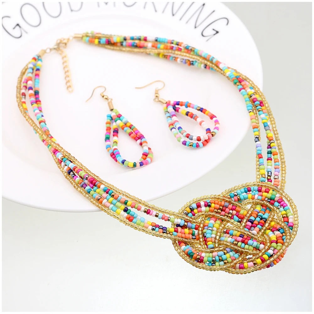 Multicolor Small Beads Strands Necklace Earrings