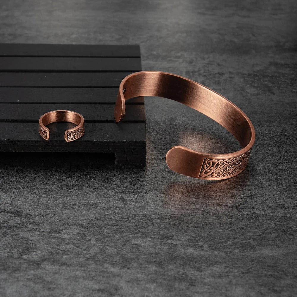 Health Viking Magnetic Pure Copper Bracelet Ring Jewelry-Set