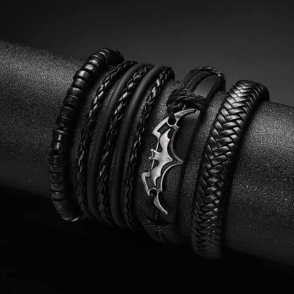 Men's 4pcs Leather Black Bat Bracelet