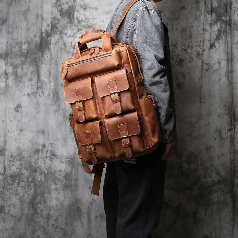 Vintage Leather Men's Backpack with Large Capacity