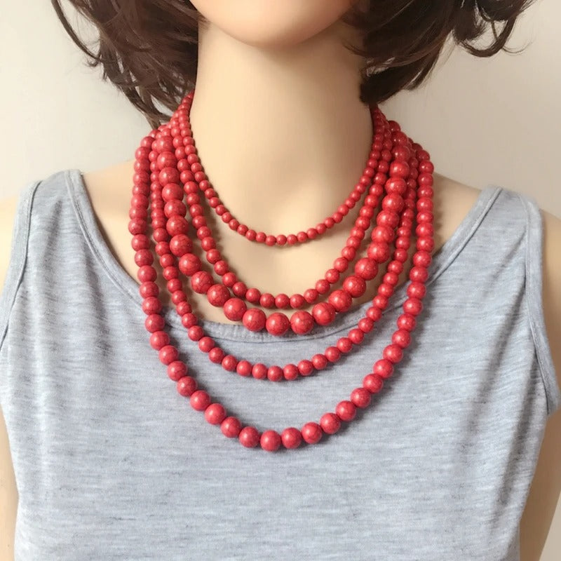 Chunky Five Layers Acrylic Marble Beads Collar Necklace