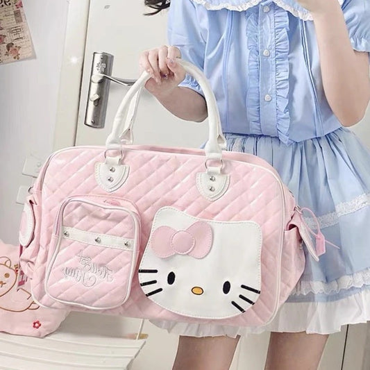 Hello Kitty PU Leather Crossbody Bag – Large Capacity Pink Shoulder Handbag for Teens, Women