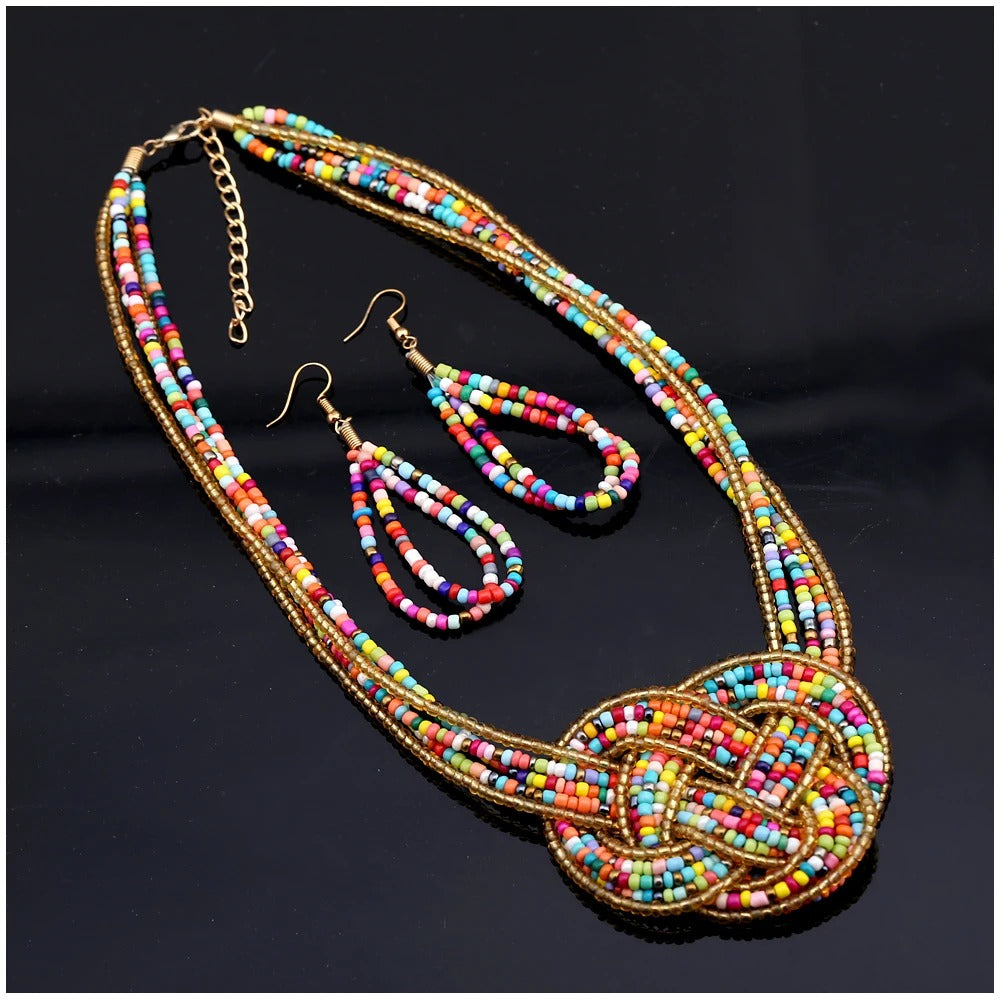 Multicolor Small Beads Strands Necklace Earrings