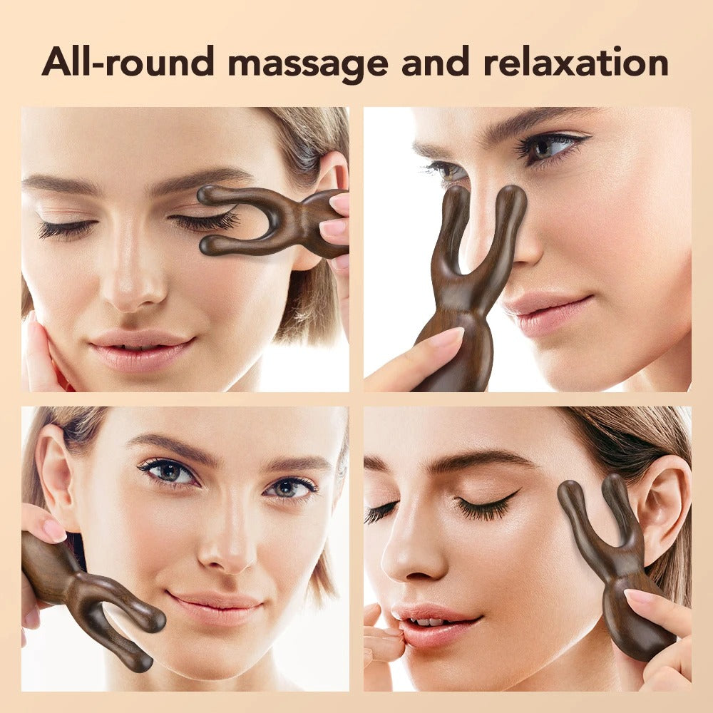 Sandalwood Gua Sha Facial Comb Massager – Lifting Tool for Eyes, Neck & Circulation