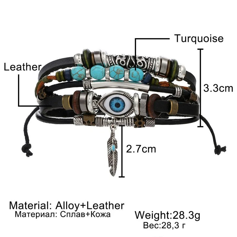 Tibet Stone Evil Eye Multilayer Leather Bracelet