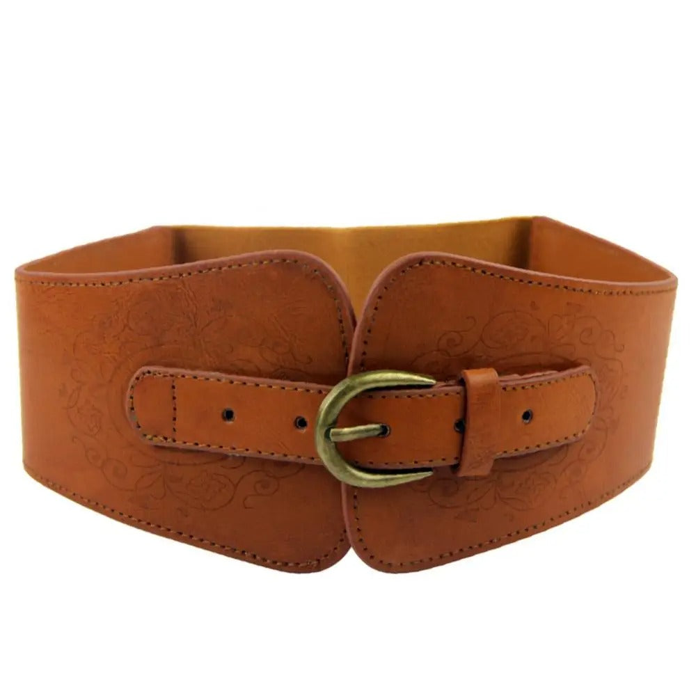 Faux Leather Wide Elastic Belt