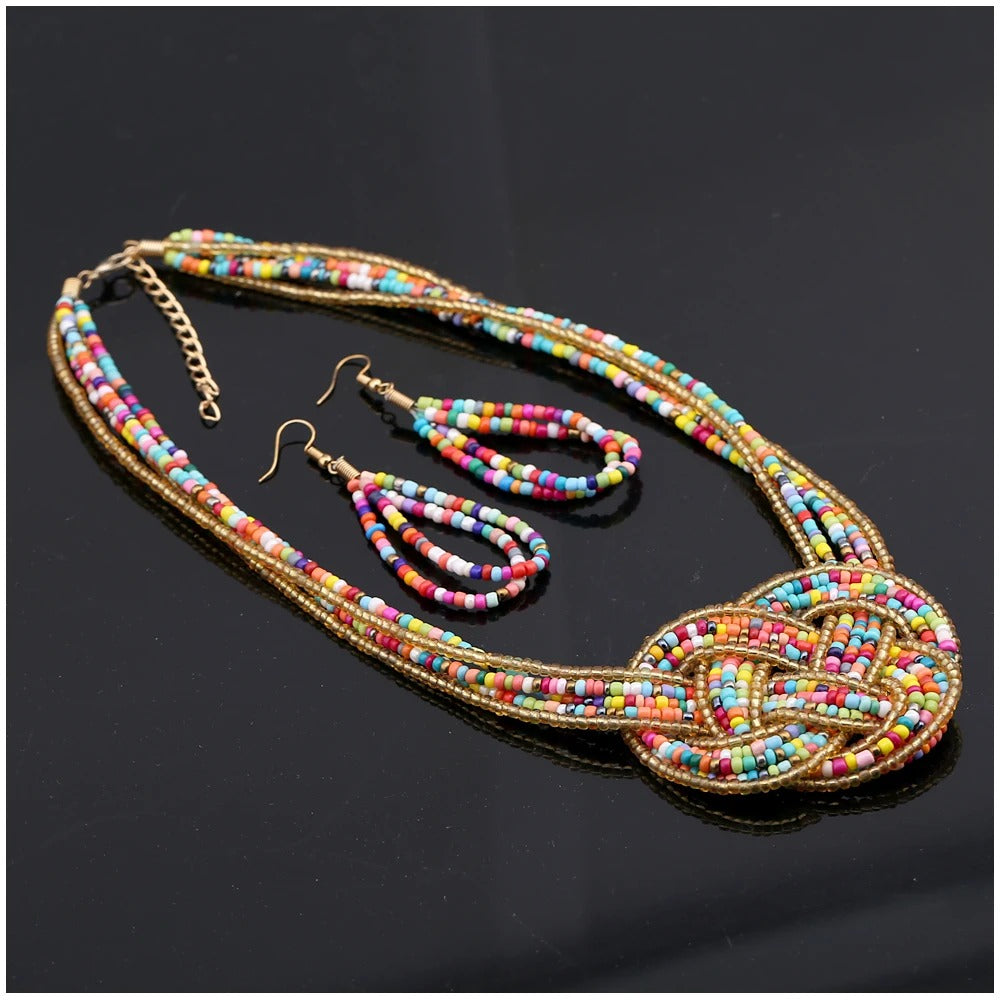 Multicolor Small Beads Strands Necklace Earrings