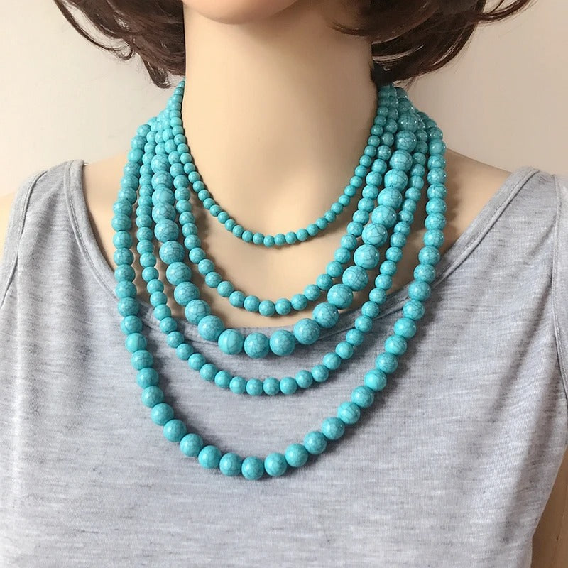 Chunky Five Layers Acrylic Marble Beads Collar Necklace