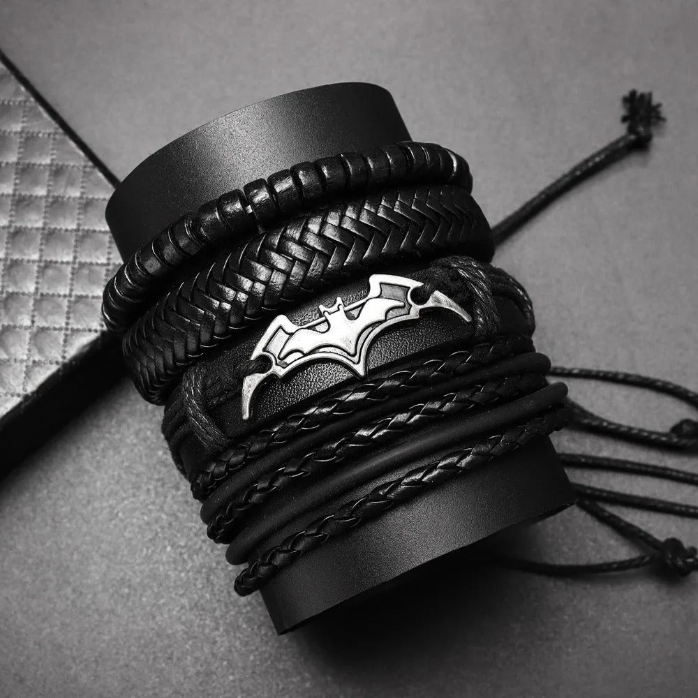 Men's 4pcs Leather Black Bat Bracelet