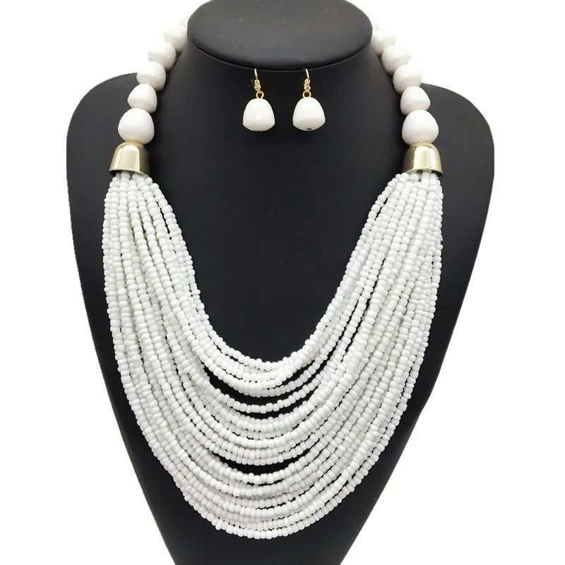 Long Statement Beaded Necklace Earring