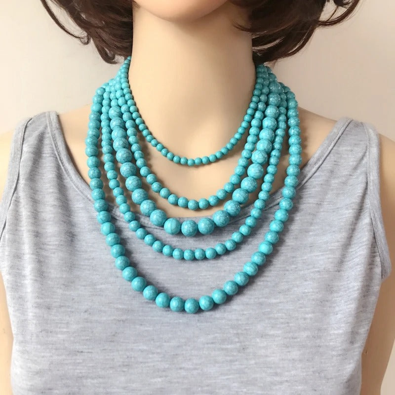 Chunky Five Layers Acrylic Marble Beads Collar Necklace