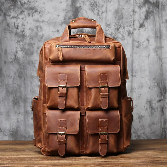 Vintage Leather Men's Backpack with Large Capacity