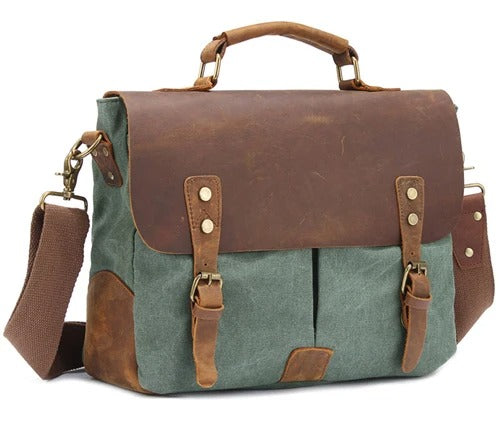 Vintage Leather Canvas Men Business Bag