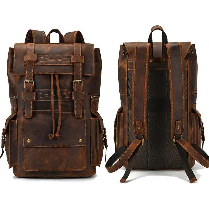 Men Cow Leather 17 inch Laptop Travel Backpack