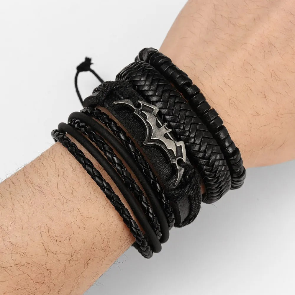 Men's 4pcs Leather Black Bat Bracelet