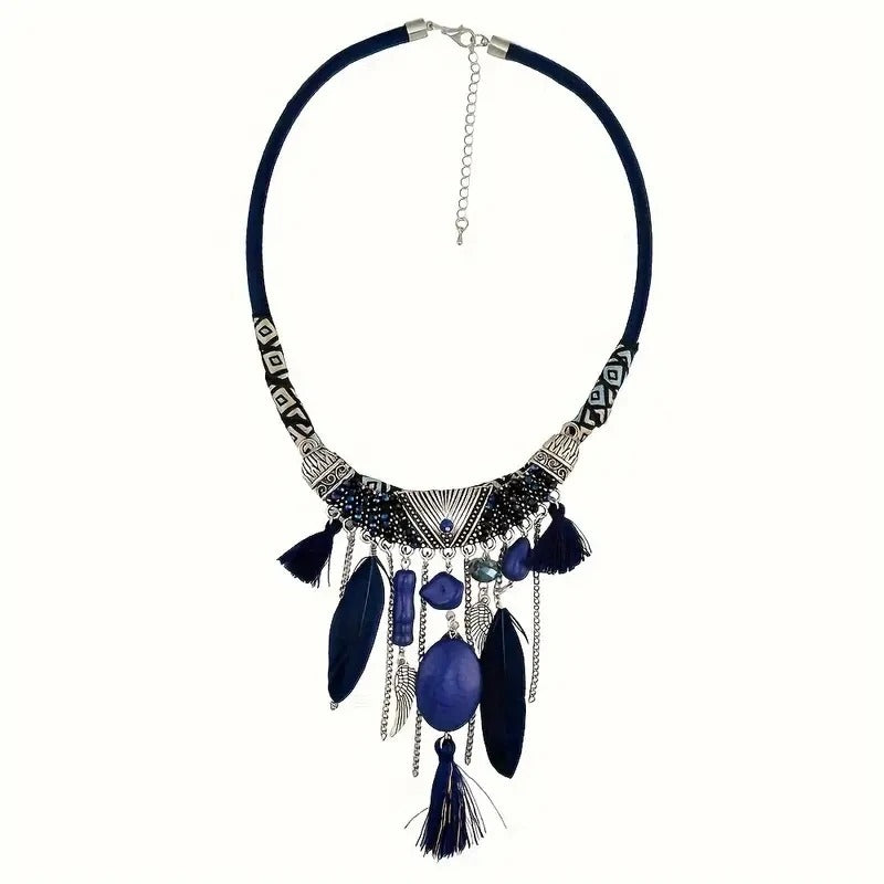 Ethnic Feather Tassel Pendant Necklace for Women