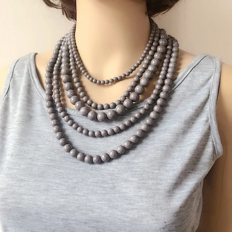 Chunky Five Layers Acrylic Marble Beads Collar Necklace