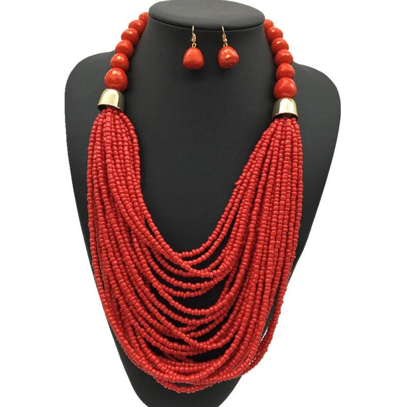 Long Statement Beaded Necklace Earring