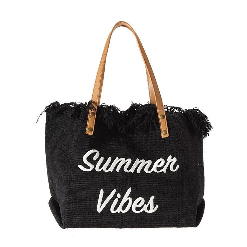 Embroidered Canvas Large Tote Beach Bag