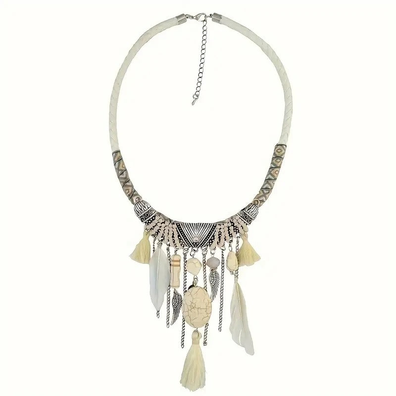 Ethnic Feather Tassel Pendant Necklace for Women