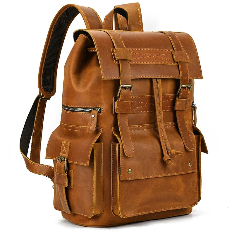 Men Cow Leather 17 inch Laptop Travel Backpack