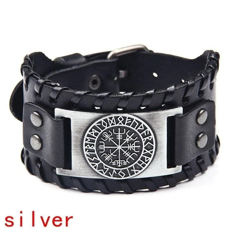 Retro Wide Leather Pirate Compass Bracelet for Men