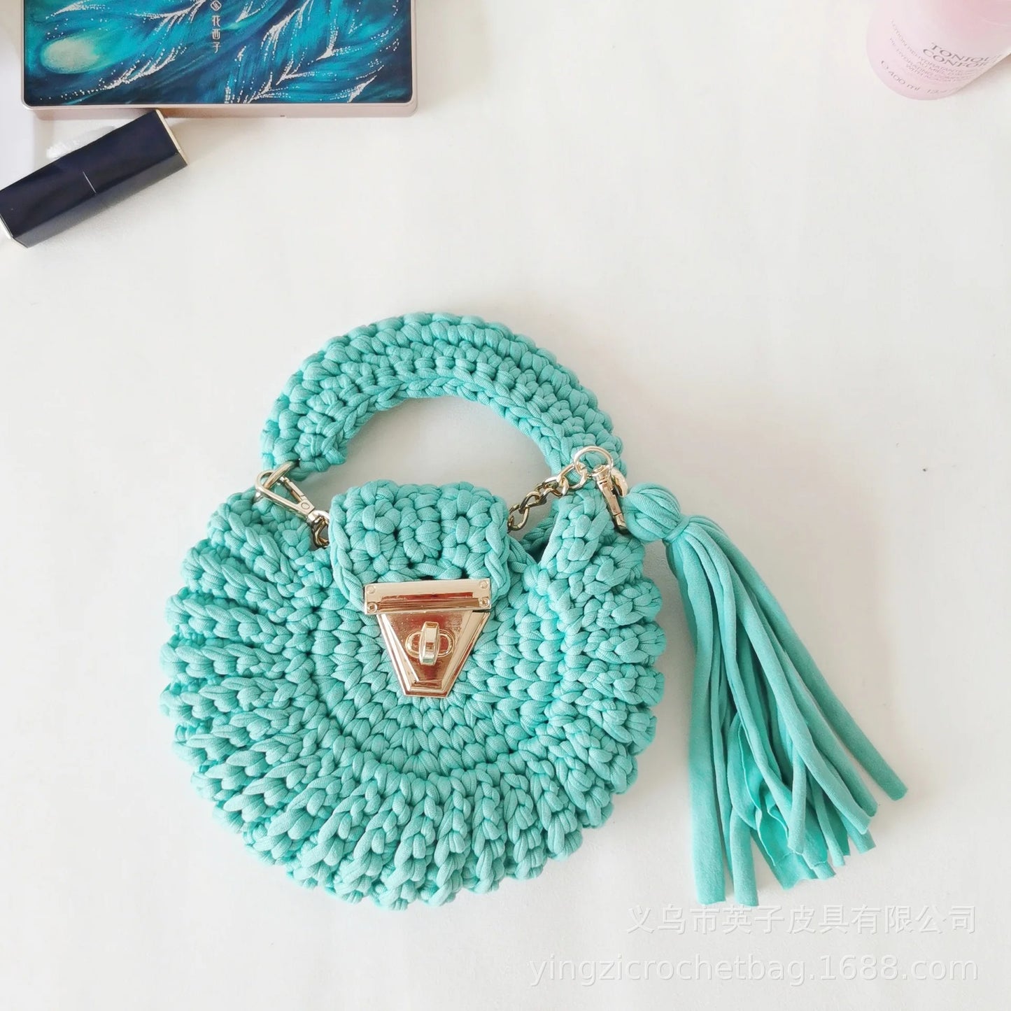 Women's Crochet Circular Tassel Shoulder Bag