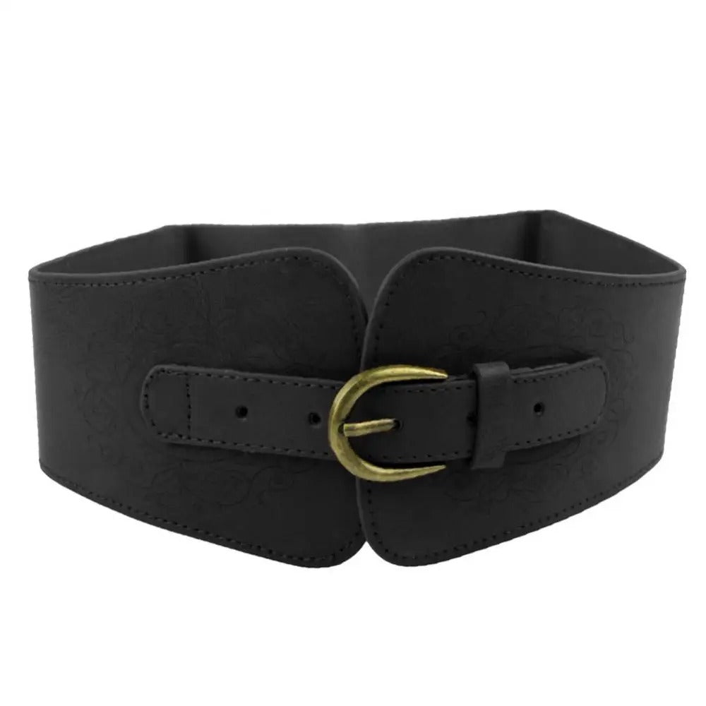 Faux Leather Wide Elastic Belt