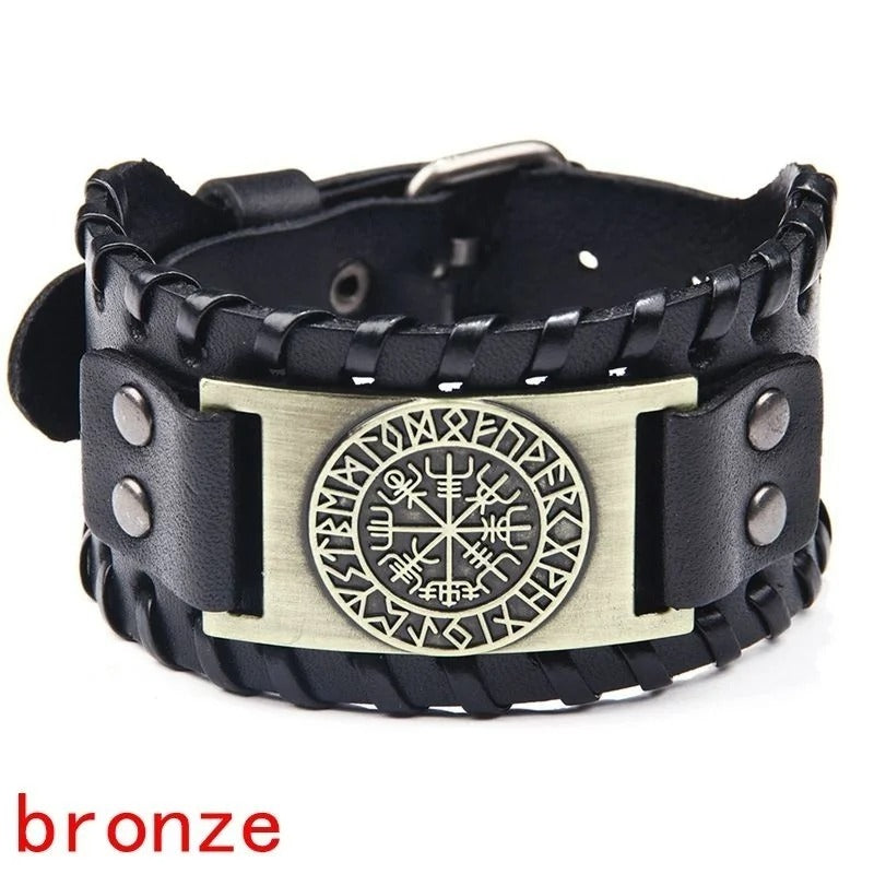 Retro Wide Leather Pirate Compass Bracelet for Men