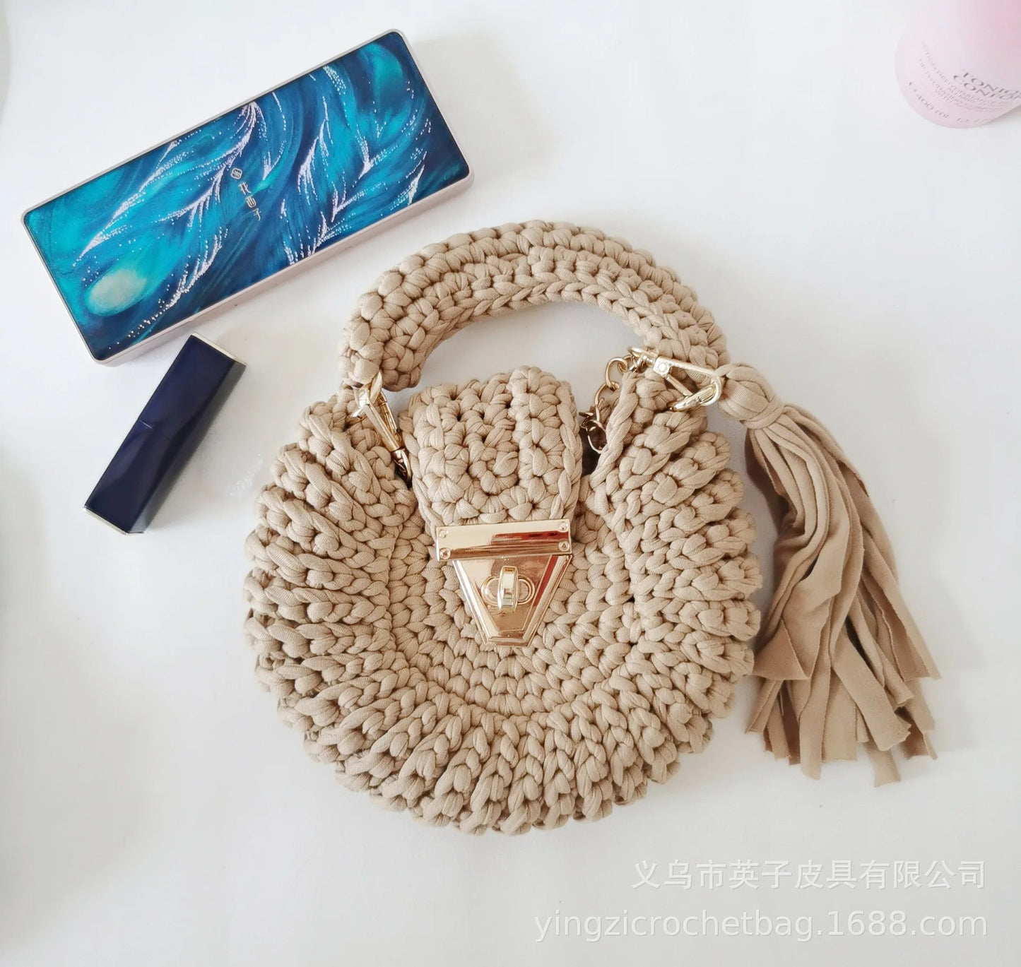 Women's Crochet Circular Tassel Shoulder Bag