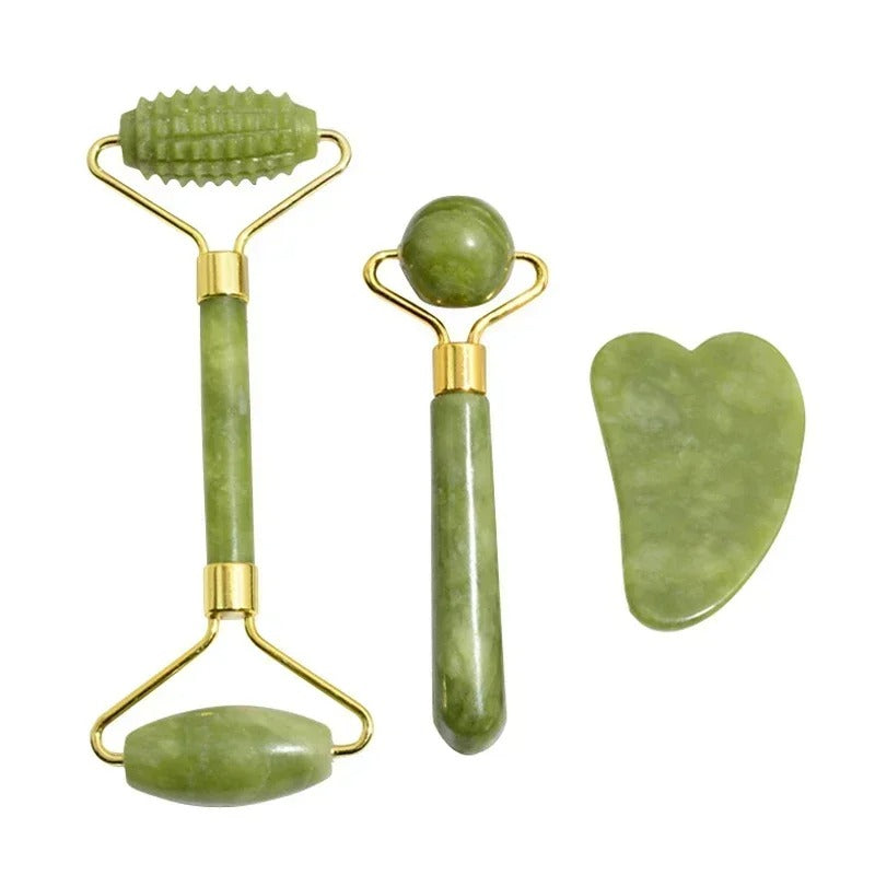 Jade Roller Face & Gua Sha Set – Natural Stone Body Neck Massager, Acupoint Eye Care Spa Massage Tools, Massage Visage Lifting