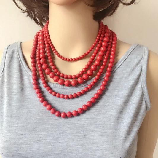 Chunky Five Layers Acrylic Marble Beads Collar Necklace