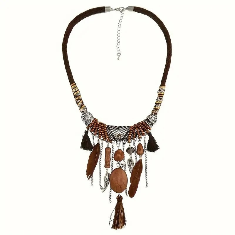 Ethnic Feather Tassel Pendant Necklace for Women