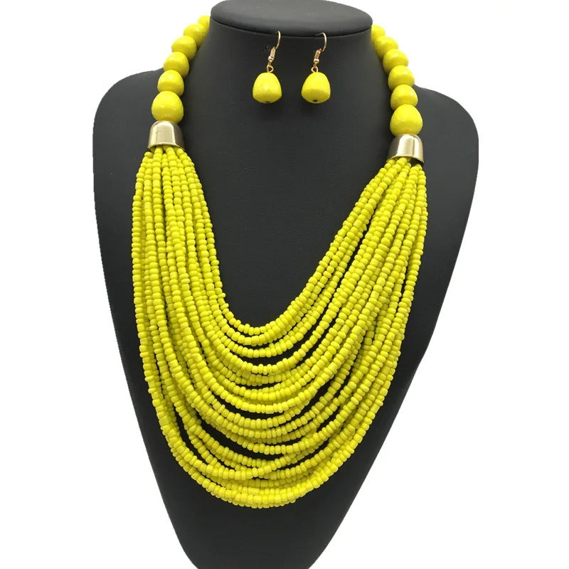 Long Statement Beaded Necklace Earring