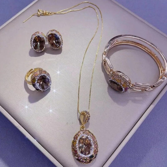 Ensemble de bijoux plaqué or avec pierre de diasporite zultanite - AE 