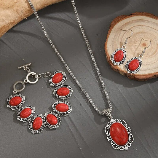 Ensemble de bijoux en pierre rouge vintage