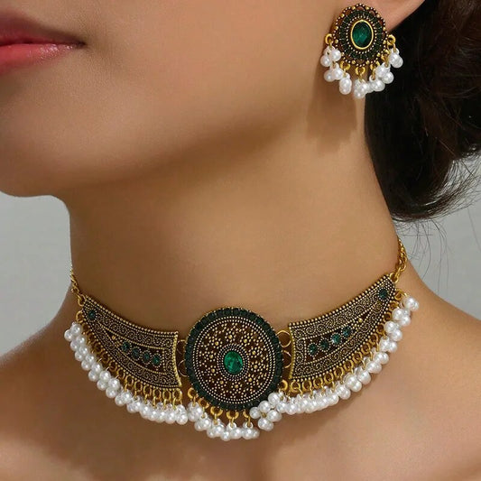 Ensemble collier et boucles d'oreilles de fête de mariage en strass de style ethnique