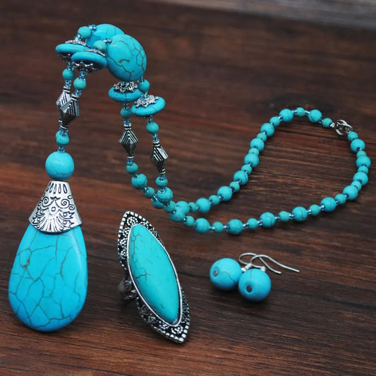 Turquoise Necklace, Earring & Ring Jewelry Sets