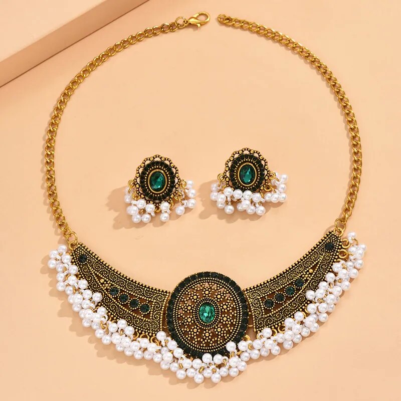 Ethnic Style Rhinestone Wedding Party Necklace & Earrings Set