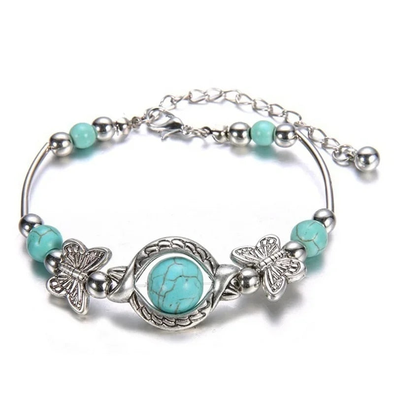 Butterfly Bracelet Carved Pattern Turquoise Hand Chain