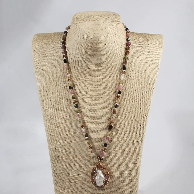 Multicolor Amethyst Dorp & Baroque Pearl Necklace