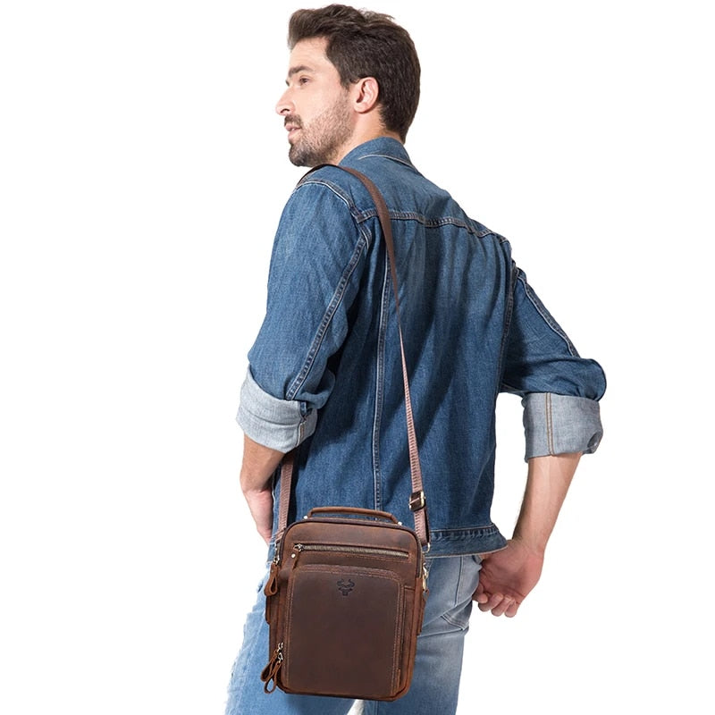 HUMERPAUL Genuine Vintage Leather Men's Shoulder Bag